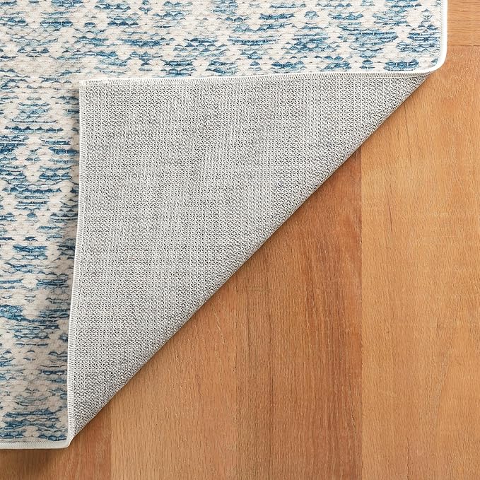 Dash & Albert Melange Diamond Blue Machine Washable Rug, 8.5 X 11.5 Feet, Blue Geometric Pattern