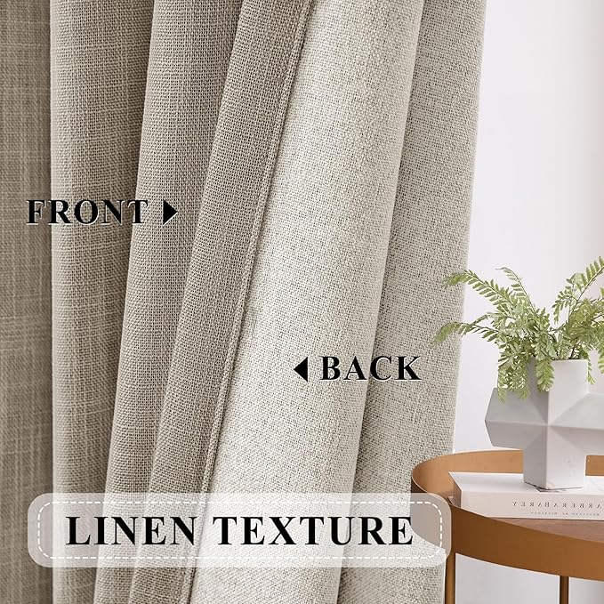 Macochico 100% Blackout Thermal Curtains Pinch Pleated Linen Curtains with Hooks Noise Reducing Curtains for Living Room Bedroom Nursery Kids Room with Tieback Brown 72" Wx102 L 1 Panel