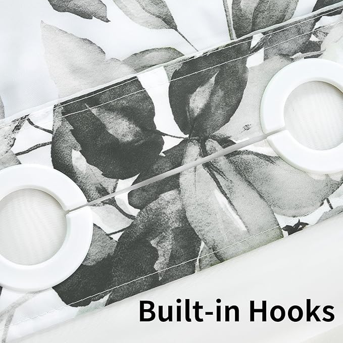 QiyI No Hook Shower Curtain with Snap in Fabric Liner, Grey Eucalyptus Shower Curtain with See Through Top Window, Waterproof Washable Cloth Ringless Shower Curtain Set for Bathroom, 72 x 87