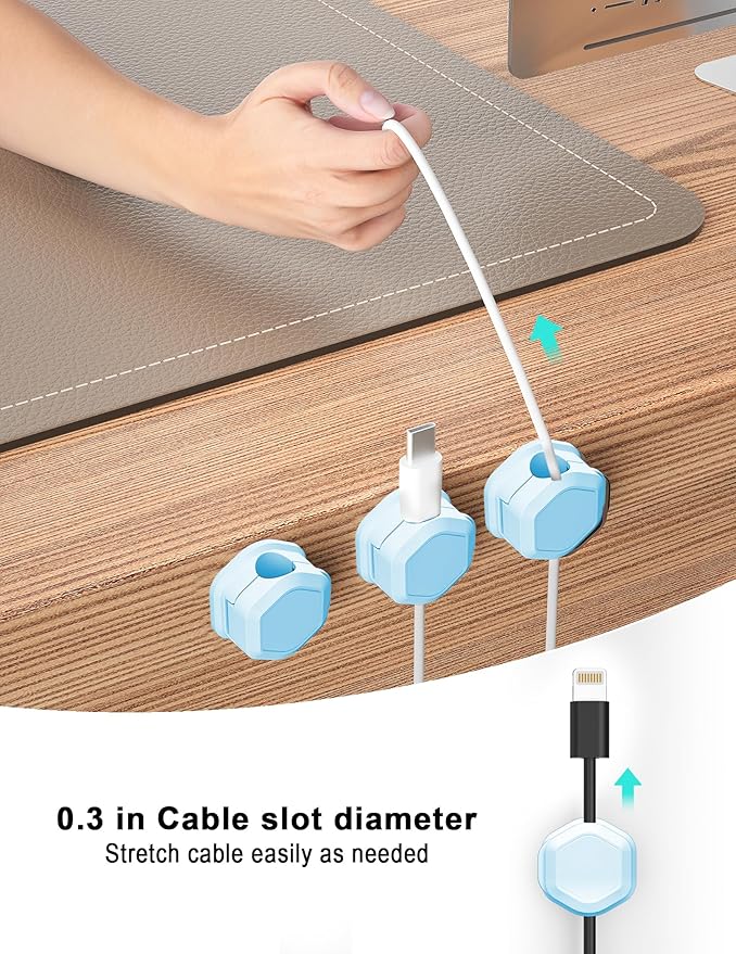 8 Pack Cord Organizer - Cord Holder for Nightstand - Cable Clips - Magnetic Cord Organizer, for Desk, Nightstand, Phone Charger, Computer, Home, Office, Car