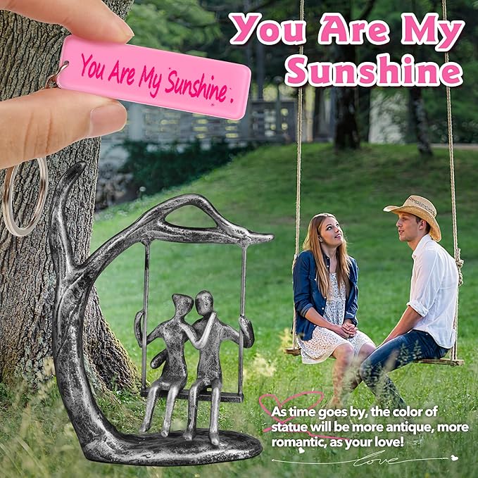 Anniversary Wedding Gifts for Couple/Her - Romantic Couple Statue in Love, Antique Silver Metal Figurine Sweet Loving Together Iron Sculpture Decor, Birthday Gifts for Wife Husband