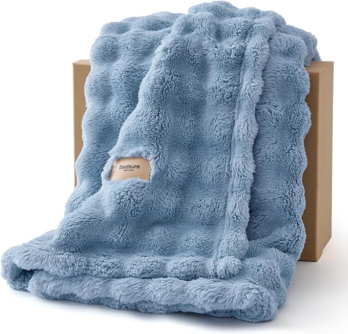 Bedsure 3D Bubble Blanket for Couch - GentleSoft Blue Throw Blanket for Sofa Bed Room Decor - Luxury Warm Cozy Gifts for Her, All Seasons, Celestial Blue, 50"×60"