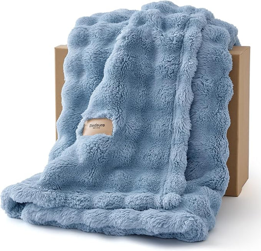 Bedsure 3D Bubble Blanket for Couch - GentleSoft Blue Throw Blanket for Sofa Bed Room Decor - Luxury Warm Cozy Gifts for Her, All Seasons, Celestial Blue, 50"×60"