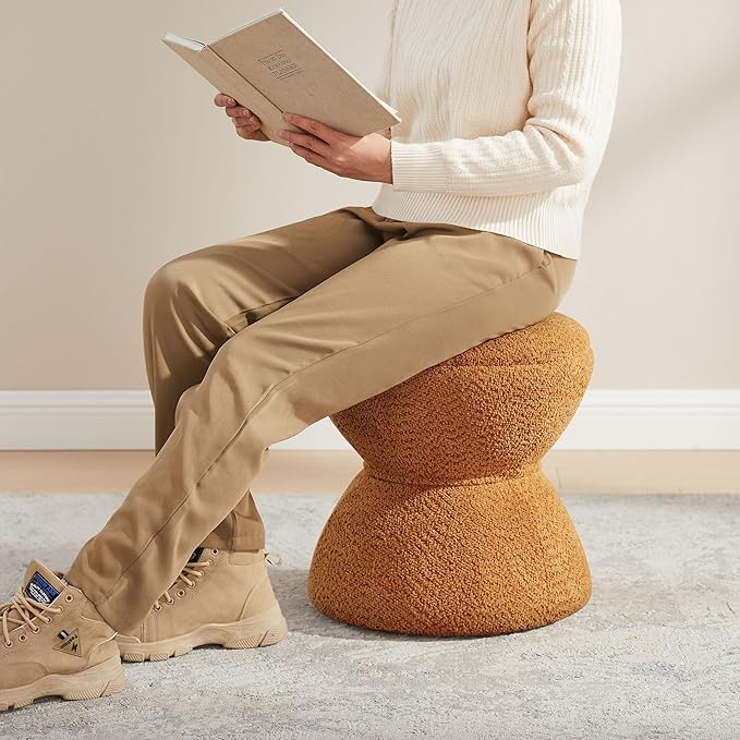Multi-Functional Boucle Ottoman, Vanity Stool Chair, Sturdy Wooden Footstool, Suitable for Living Room, Bedroom, and Entryway, Without Installation, Curry