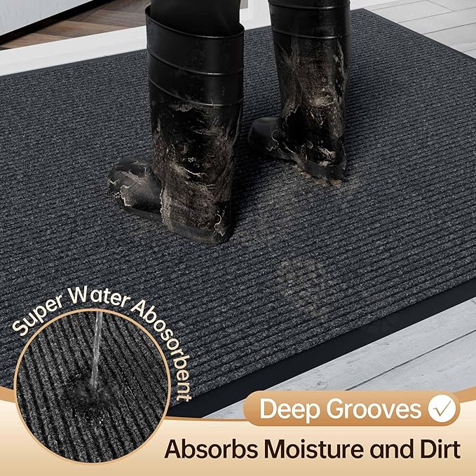 Amyracel Front Door Mat Indoor Outdoor Entrance, 36" x 48" All-Season Waterproof Doormat for Enterway, Heavy Duty Commercial Floor Mat, Fade Resistant, Rubber Back, Low Profile, Easy Clean