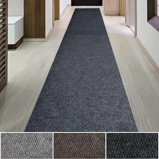 iCustomRug Hallway Runner Rug – 3x7ft Charcoal, Indoor/Outdoor, Non-Slip Rubber Backing, Low-Profile All-Weather Carpet, Non-Shedding & Easy Care, Entryway Mat Ideal for High Traffic Areas