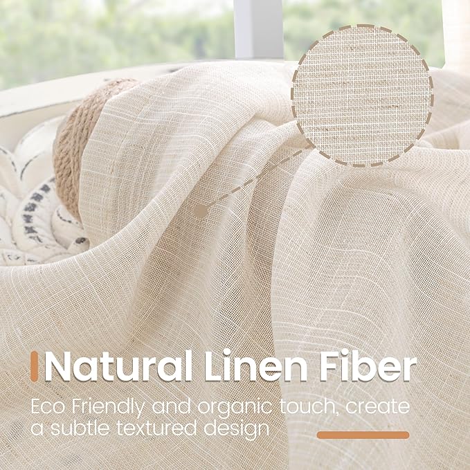 BGment Linen Curtains 45 Inch Length for Short Window - Oatmeal Rod Pocket Small Drapes Light Filtering for Cafe Bedroom Decorative Lightweight Natural Rustic, 2 Panels Set, 30 X 45 Inch
