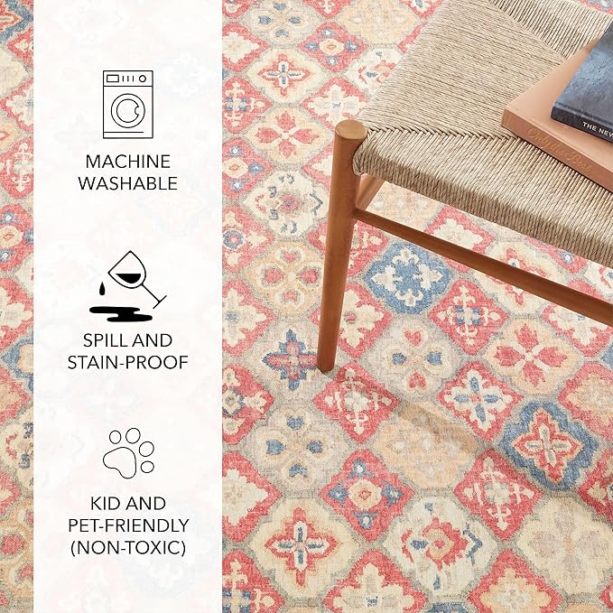 Dash and Albert Pali Machine Washable Area Rug - 2' x 3' Multicolor - Geometric Accent Rug - Anti-Slip Backing, Lightweight, Machine Washable, High Traffic Areas Kitchen, Mudroom, Laundry Room