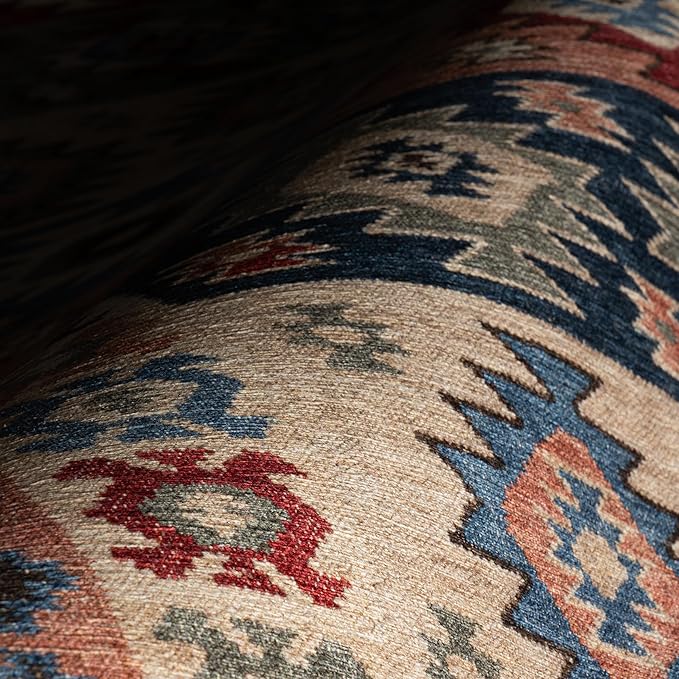 Dash & Albert Balsam Kilim Multi Machine Washable Rug, 8.5 X 11.5 Feet, Red Geometric Pattern