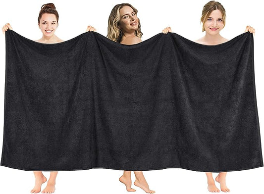 American Soft Linen Oversized Bath Sheet 40x80 Extra Large for Bathroom, 600 GSM 100% Cotton Turkish Jumbo Bathsheet Towels for Adults, Black Bath Sheet