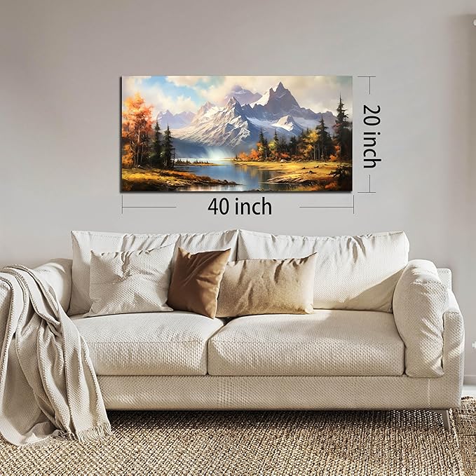 Mountain Wall Art for Living Room Bedroom Office Nature Wall Art Large Mountain Lake Forest Landscape Pictures Modern Artwork Framed Wall Decor Canvas Prints 20x40 Inch