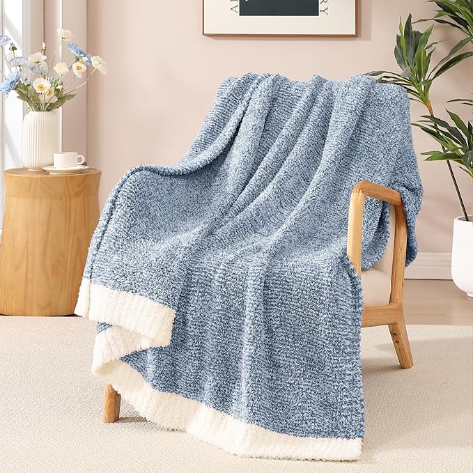 WRENSONGE Throw Blanket Cationic Dyeing Blue Soft Cozy Fluffy Warm Hand Made Throw Blankets for Couch, Sofa, Chair, Bed, Camping, Picnic, Travel Lightweight Bed Blanket - 50"*60"