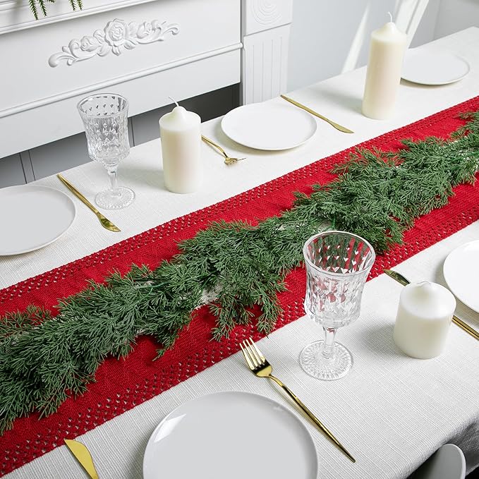 9.8 Ft Realistic Touch Norfolk Pine Garland, Greenery Artificial Pines Cypress Garland, Fake Christmas Pine Garlands for Xmas Table Mantle Fireplace Window Home Indoor Outdoor Decoration