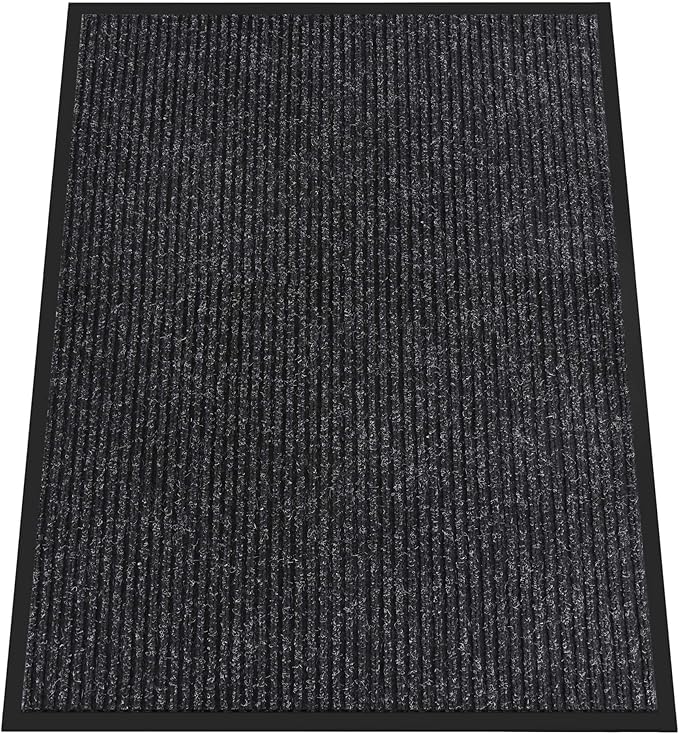 Indoor Outdoor Door Mat, 4' x 3' Doormat for Entryway, Rubber Backing Non Slip Front Door Mat Outside Entrance, Super Absorbent Commercial Floor Mat for Home Office, Black