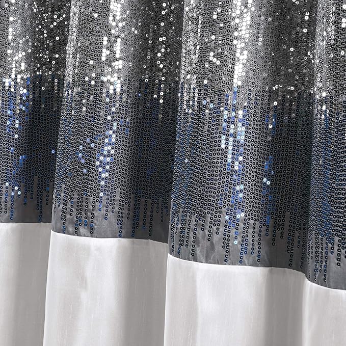 Lush Decor Night Sky Shower Curtain, Single, 72" W x 84" L, Navy & White - Sequin Shower Curtain - Sparkly Color Block Bath Curtain - Modern Glam Bathroom Decor - Extra Long Shower Curtain