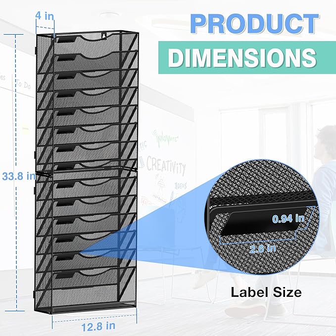 Kuntine.B Wall File Organizer Office Hanging Magazine Holder Wall File Organizer for Office Home (Black, 15 Tier)