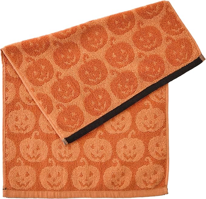 SKL Home Halloween Jack-O-Lantern 100% Cotton Jacquard 2pc Hand Towel Set, Reversible, Soft & Absorbent, Decorative for Bath/Kitchen/Bar & Gift, Orange