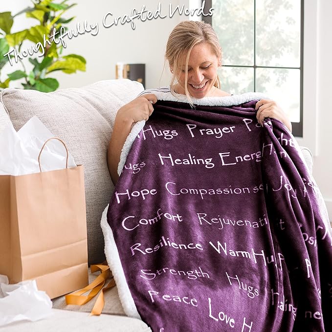 Chanasya Healing Warm Hugs Gift Throw Blanket - Sympathy Gift Breast Cancer Chemo Survivor Get Well Caring Gifts - Comfort Purple Gift Blanket for Love Support Women Friend - Aubergine