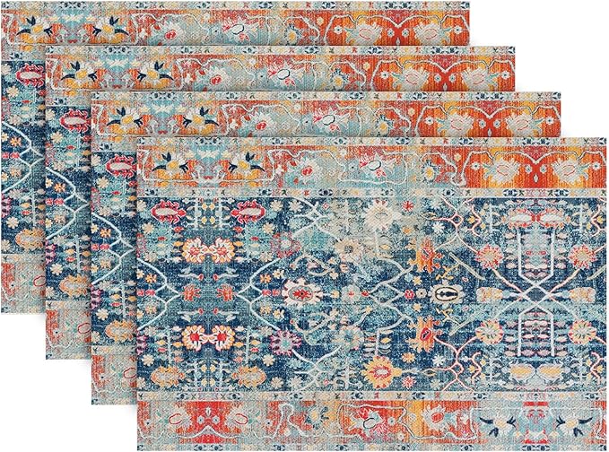 Snycler Table Runner Boho Table Runners Vintage Elegant Farmhouse Table Center Linen Decor for Home Dining Party Entrance (12x18 Inch,Set of 4) Boho-Blue&Red