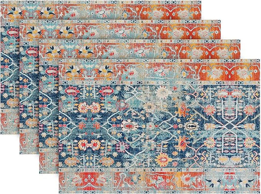 Snycler Table Runner Boho Table Runners Vintage Elegant Farmhouse Table Center Linen Decor for Home Dining Party Entrance (12x18 Inch,Set of 4) Boho-Blue&Red