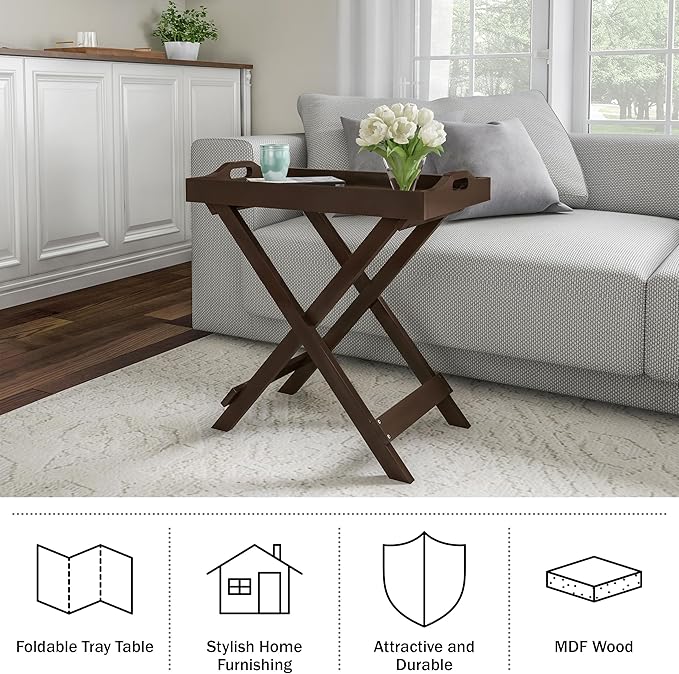 Lavish Home Folding TV Trays Set of 2 - Contemporary Side Table Set with Removable Tray Tops for Food Serving, Decor, or Meals - Portable TV Tables for Living Room, Bedroom, or Home Office (Brown)