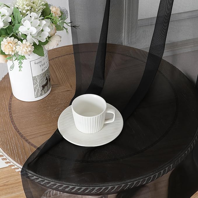 Aiyufeng Black Sheer Curtains 63 Inches Long Light Weight Soft Semi Voile Drapes, Window Curtain Sheers Elegant Rod Pocket Top for Bedroom Living Room, Each is 40W x 63L