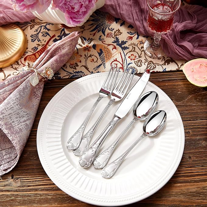 KEAWELL Premium Grand Luxe Flatware Set – 18/10 Stainless Steel, Everyday Elegance Silverware, Dishwasher Safe (20, Silver)