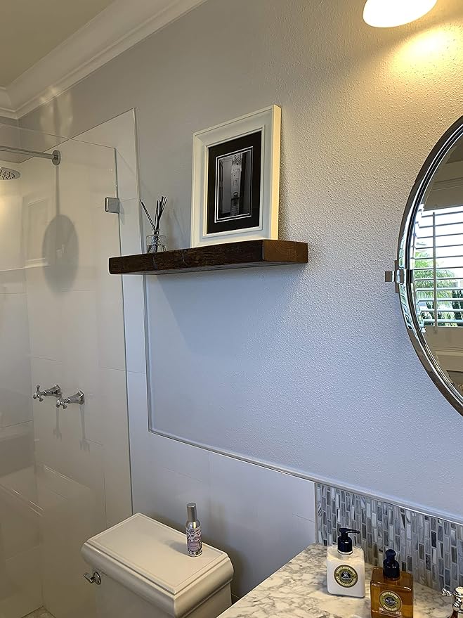 joelsantiques 42 Inch Wooden Floating Shelves for Wall - 42x6x2 in - Made of Natural Wood - Long Heavy Duty Rustic Wall Shelves for Bedroom - Perfect for Living Room, Kitchen - Medium Brown