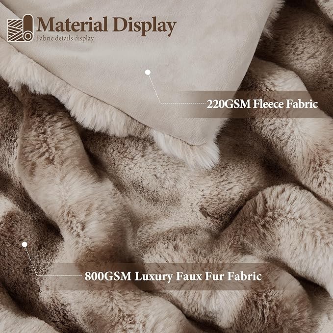 Touchat Luxury 1000GSM Rabbit Faux Fur Blanket, Super Heavy Warm Cozy Brown Blankets for Couch Bed Sofa, Ruched Plush Fuzzy Elegant Soft Reversible Mink Blanket for Living Room Bedroom, 90" x 90"