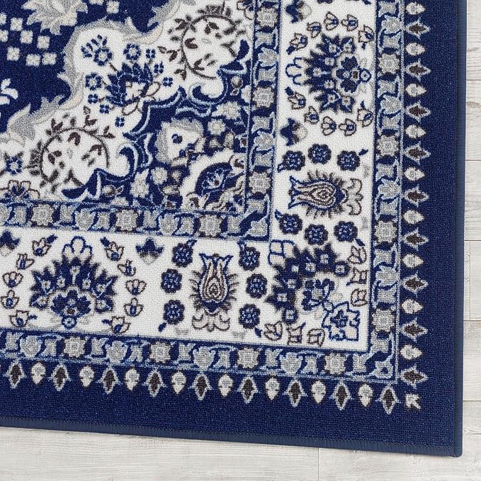 Antep Rugs Alfombras Oriental Traditional 5x7 Non-Skid (Non-Slip) Low Profile Pile Rubber Backing Indoor Area Rugs (Navy Blue, 5' x 7')
