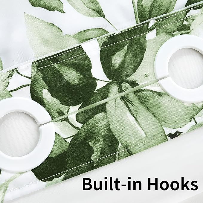 QiyI No Hook Shower Curtain with Snap in Fabric Liner, Olive Green Eucalyptus Shower Curtain with See Through Top Window, Waterproof Washable Cloth Ringless Shower Curtain Set for Bathroom, 72 x 75