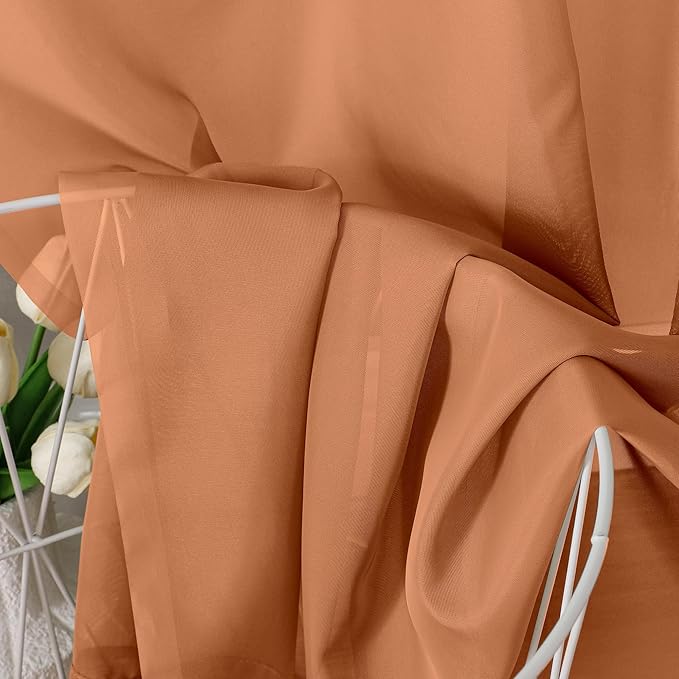 Aiyufeng Orange Sheer Curtains 45 inches Long, Short Kitchen Window Treatment Solid Sheers Cafe Curtains Bathroom Voile Half Window Curtains 2 Panels, Rod Pocket, 42" Wx45 L