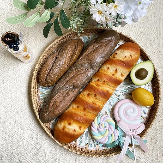 i-lan Mother of Pearl Inlay and Natural Wicker Mixed 16Inch Round Decorative Serving Platter,Rattan Coffee Bread Serving Display Tray with Sea Blue MOP Inlay for Table Decor,Storage of Fruit,Candy.