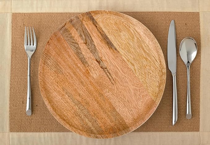 Alpha Living Home 12" Wooden Charger Plates - Set of 2, Elegant & Durable Rustic Dinner Chargers for Weddings, Parties, Receptions, and Special Occasions Table Décor (Natural)