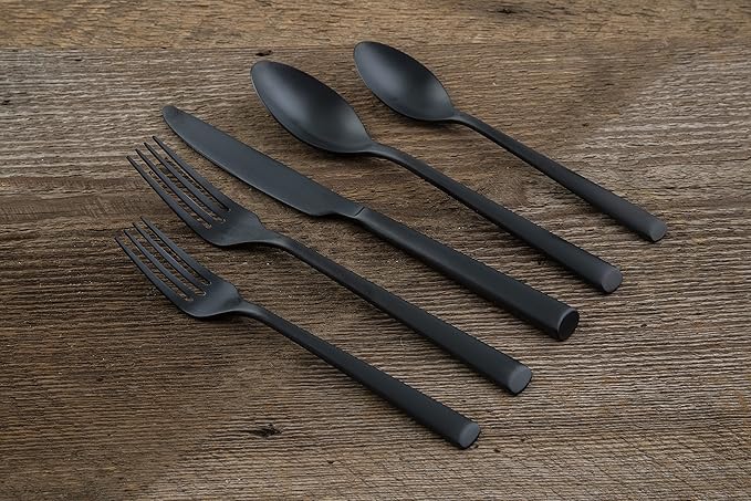 Cambridge Silversmiths Gilda Black Satin 20-Piece Flatware Set, Service for 4