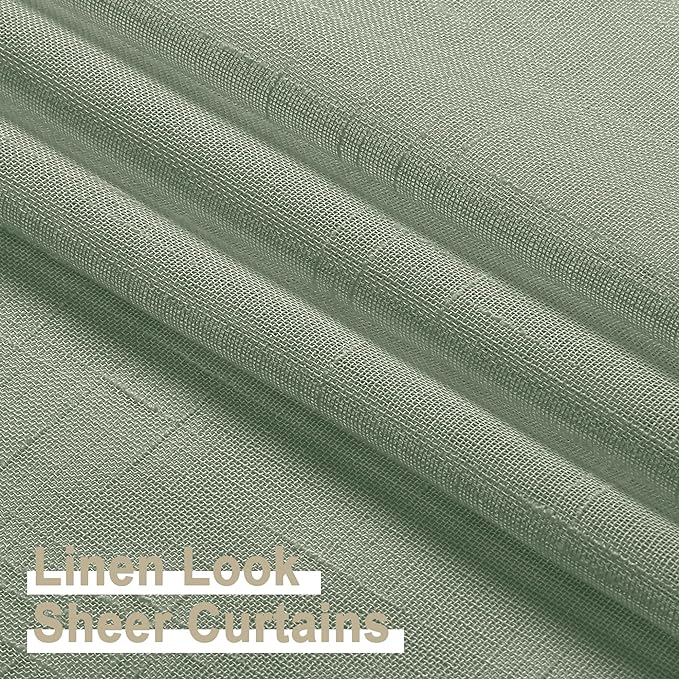 Aiyufeng Kirei Sage Green Kitchen Sheer Valance Curtains 14 Inch Length, Voile Linen Sheer Cafe Curtains for Bathroom Farmhouse Country Light Filtering Short Window Curtain 1 Panel(Green, 60 W x 14 L)