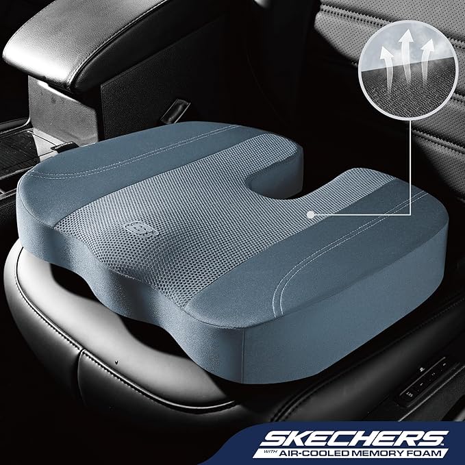 Skechers Seat Cushion, Air Cooled Memory Foam Cushion for Office Chair,Ergonomic Office Desk Accessories for Tailbone Pain Relief,Chair Cushions for Long Sitting Office Workers,Car Drivers,Blue