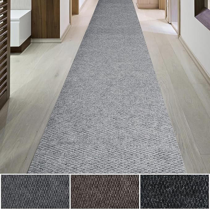 iCustomRug Hallway Runner Rug – 3x7ft Grey, Indoor/Outdoor, Non-Slip Rubber Backing, Low-Profile All-Weather Carpet, Non-Shedding & Easy Care, Entryway Mat Ideal for High Traffic Areas