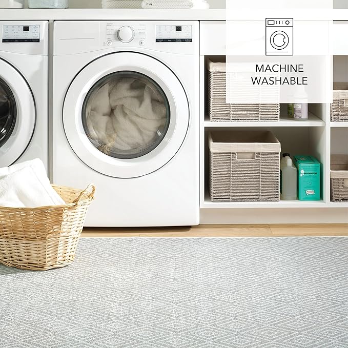 Dash and Albert Diamond Machine Washable Area Rug - Runner - 2.5' x 8' Platinum/White - Diamond Accent Rug - Anti-Slip Backing, Lightweight, Machine Washable, High Traffic Areas Kitchen, Laundry Room