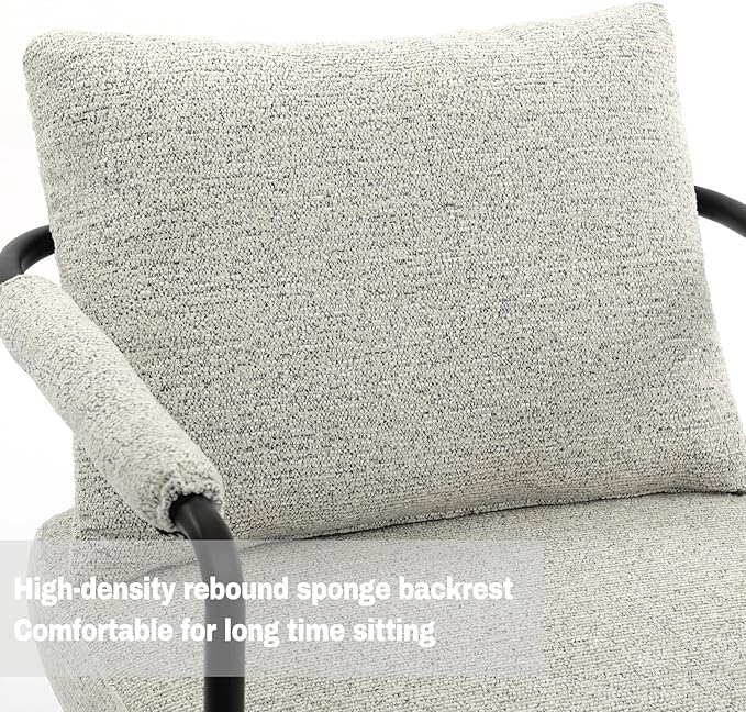 Mid-Century Modern Accent Chairs Set of 2, Comfy Upholstered Lounge Arm Chairs with Chenille Fabric for Living Room, Bedroom, Apartment, Reading Corner, Office, Light Grey