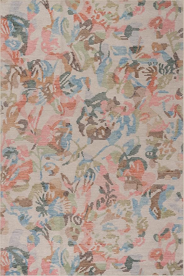 Dash & Albert Bloom Multi Machine Washable Rug, 9.5 X 13.5 Feet, Blue/Ivory Floral Pattern