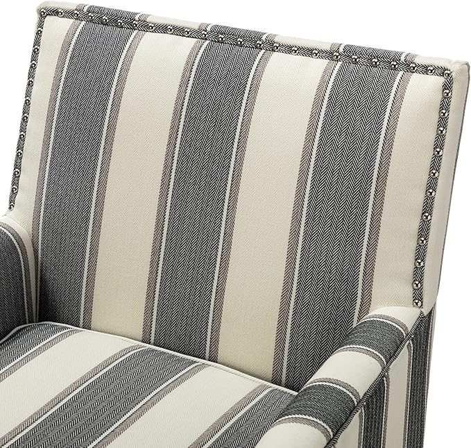 HULALA HOME Modern Accent Chairs Set of 2, Farmhouse High Back Striped Chairs with Wooden Legs & Nail Head Trim, Comfy Upholstered Armchairs for Living Room/Bedroom (Stripe Black)