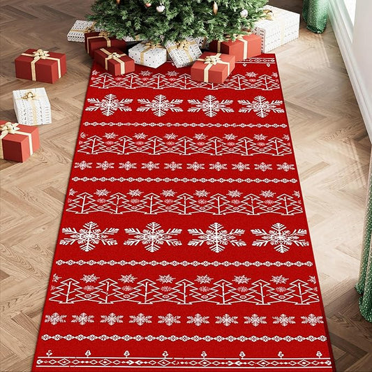 Christmas Runner Rug 2x5 Red Washable Carpet Xmas Snowflake Holiday Decor Kitchen Non Slip Soft Low Pile Long Carpet Indoor Throw Rug Laundry Room Living Room Bedroom Dining Room