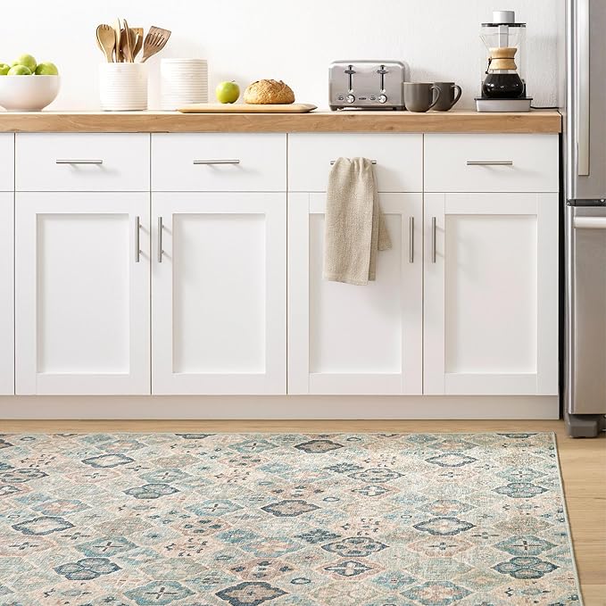Dash and Albert Pali Machine Washable Area Rug - 2' x 3' Blue - Geometric Accent Rug - Anti-Slip Backing, Lightweight, Machine Washable, High Traffic Areas Kitchen, Mudroom, Laundry Room
