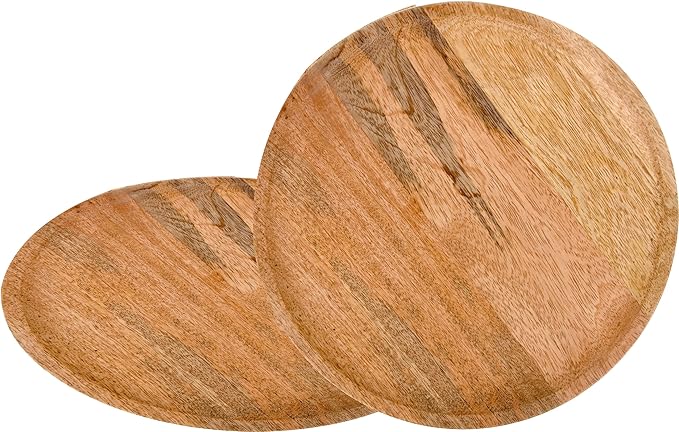 Alpha Living Home 12" Wooden Charger Plates - Set of 2, Elegant & Durable Rustic Dinner Chargers for Weddings, Parties, Receptions, and Special Occasions Table Décor (Natural)