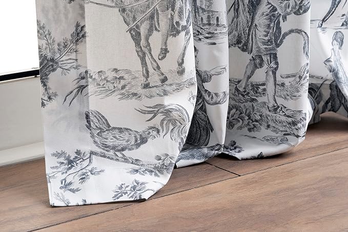 Maison d' Hermine Curtains for Living Room 100% Cotton 96 inch Length Two Panels Light Filtering Toile Curtains with Rod and Loop Pockets (The Miller Paloma Gray (White Background), 50" W x 96" L)