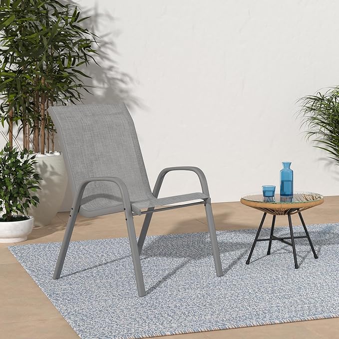 Amopatio Patio Chairs Set of 6, Outdoor Stackable Dining Chairs for All Weather, Breathable Garden Outdoor Furniture for Backyard Deck, Dark Grey