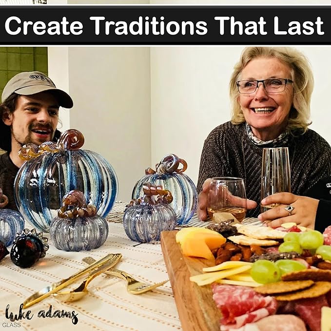 Luke Adams Glass Handmade Glass Pumpkins Handmade Table Top Home Decor (Squat, Lagoon)