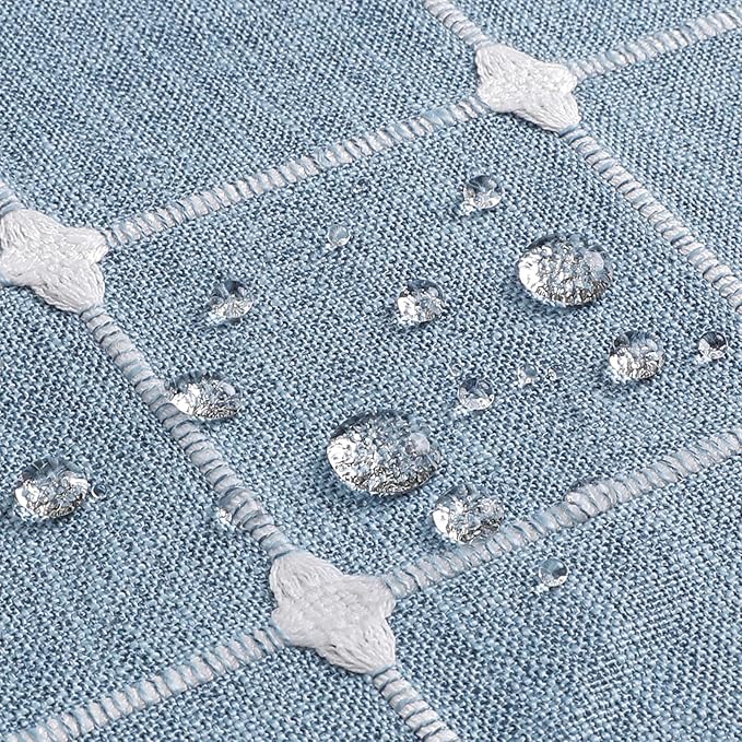 MitoVilla Blue Boho Shower Curtains for Modern Farmhouse Bathroom Decor, Vintage Country Thick Polyester Linen Fabric Shower Curtain, Rustic Tassel Cloth Shower Curtain, 72 x 72