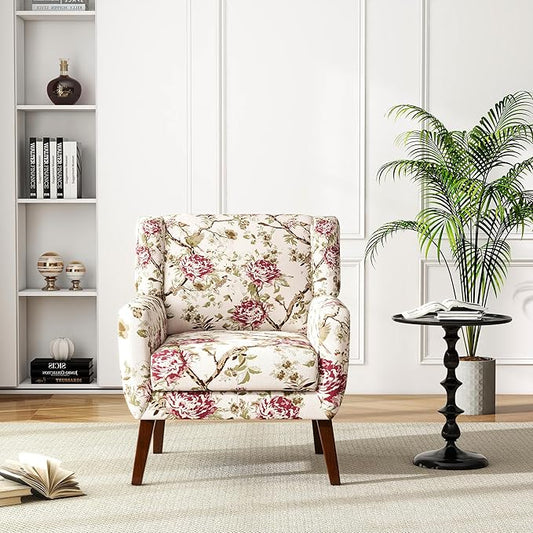 UIXE Floral Accent Chair, Modern Upholstered Armchair in Fabric for Living Room, Comfy Club Arm Chairs Single Sofa Button Tufted Bedroom Reading Seat - Pattern Floral, Set of 1